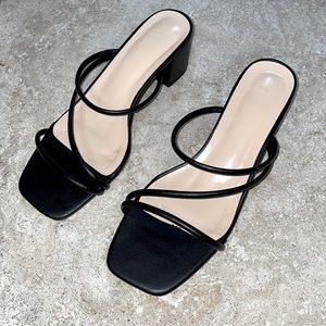 SHEIN Open Toe Strappy Chucky Heeled Mule Sandals